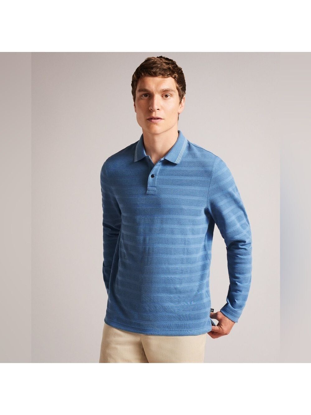 Ted Baker Men’s Sky Blue Polo Long Sleeve Textured Size Large